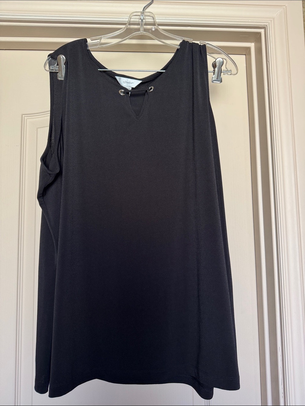 CJ Banks Black Sleeveless Tank with Eyelet Tie Neck